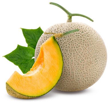 Orange Melon isolated on white background, Shizuoka Crown Melon or cantaloupe isolated on white background, With clipping path, for premium food packaging design.