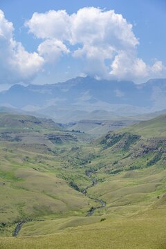 Green hills and valleys, landscape, Worlds View Hike, Drakensberg Mountains, South Africa