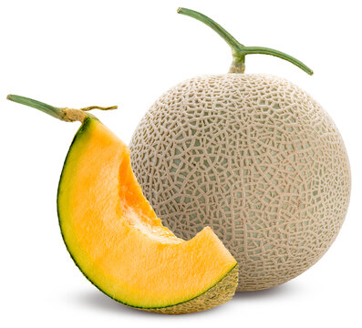 Orange Melon isolated on white background, Shizuoka Crown Melon or cantaloupe isolated on white background, With clipping path, for premium food packaging design.