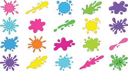 Obraz premium Colorful Paint Splash Collection with Bright Abstract Ink Blots, Liquid Splashes, Drips and Creative Artistic Background Elements