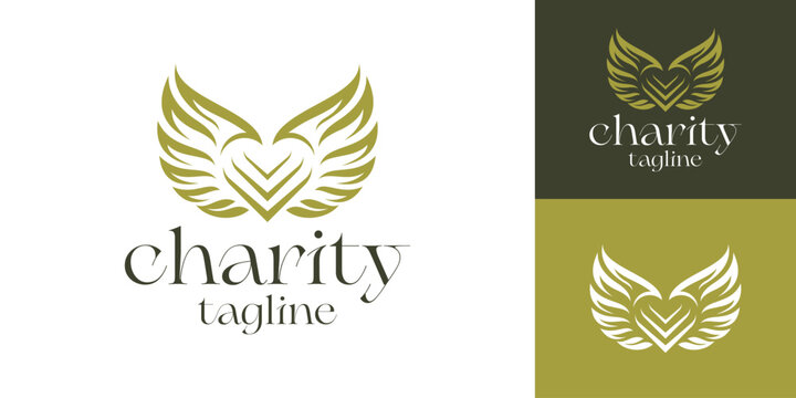 Gold silhouette of heart with angel wings and holy halo vector illustration of saint love symbol or memorial icon