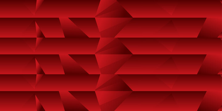 Abstract geometric pattern with repeating red trapezoids creating 3d dimensional effect for modern digital graphic design.