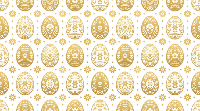 Golden ornate Easter eggs seamless pattern.