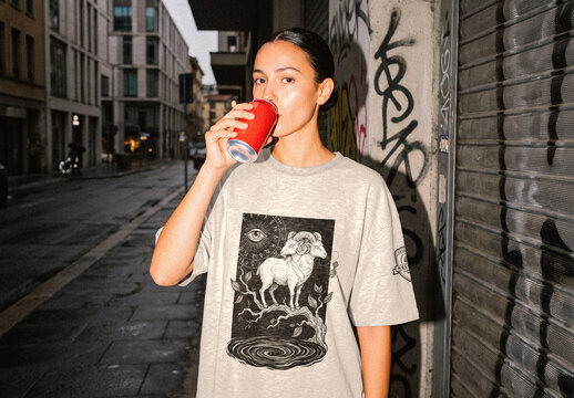 T-Shirt Drinking Can Mockup