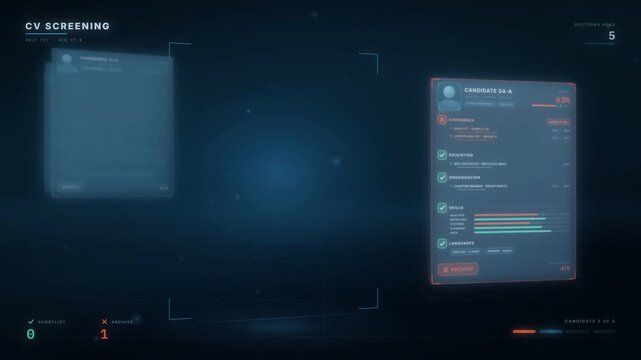 Resume screening interface scanning CV documents and sorting candidates by match percentage score