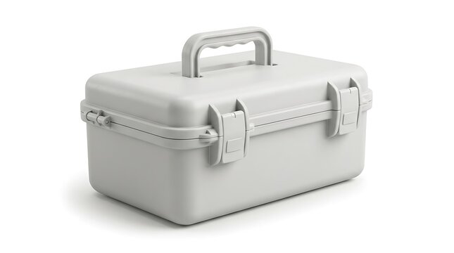 Grey Protective Plastic Hard Shell Equipment Case Isolated on White Background.