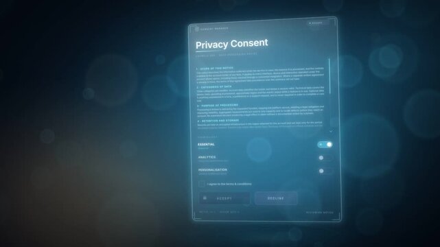 Privacy consent notice with data permission toggles switching on and a granted confirmation