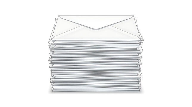 Stack of Blank Envelopes with Open Envelope Isolated on White Background, Paper Mail Stationery for Business, Office, Document and Letter Design