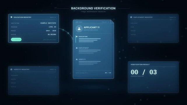 Background check verification dashboard screening applicant records across three registry sources