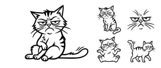 Fototapeta premium Cartoon Cat Expressions Set Isolated