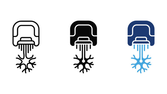 Set of three icons representing a hair removal device or laser epilator with follicle root treatment