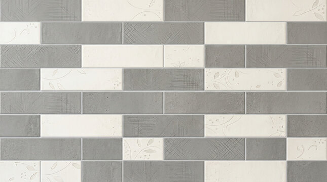Modern white and gray rectangular brick wall cladding pattern with staggered tiles gray bricks interior design exterior facade wall texture building materia