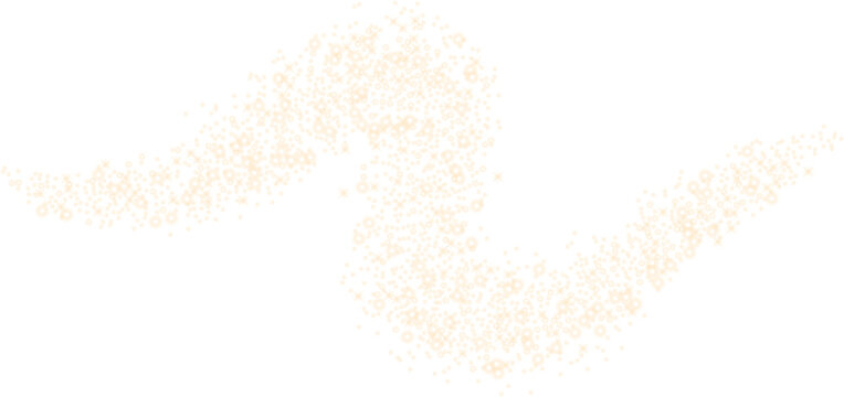Curved golden glitter wave made of glowing particles and stars isolated on transparent background, perfect for festive overlays and luxury decoration