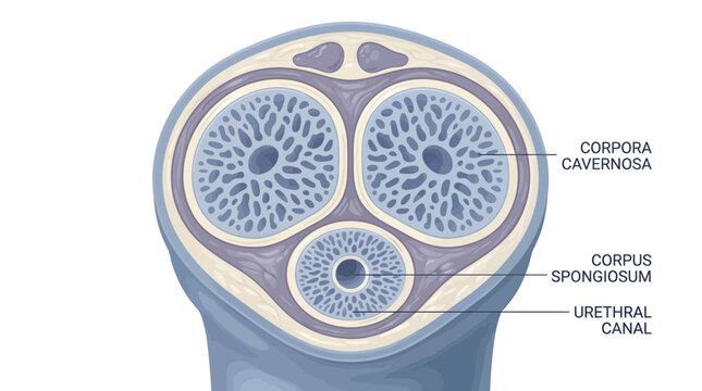 Cross section of human penis anatomy shows internal structure