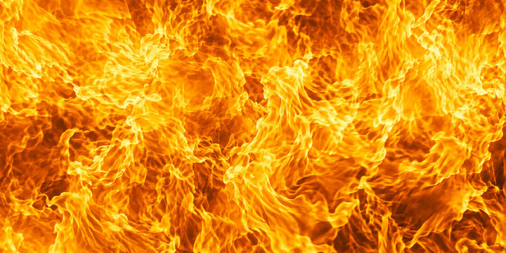 Fiery Flame Background Texture with Bright Yellow and Intense Orange Heat Waves and Embers