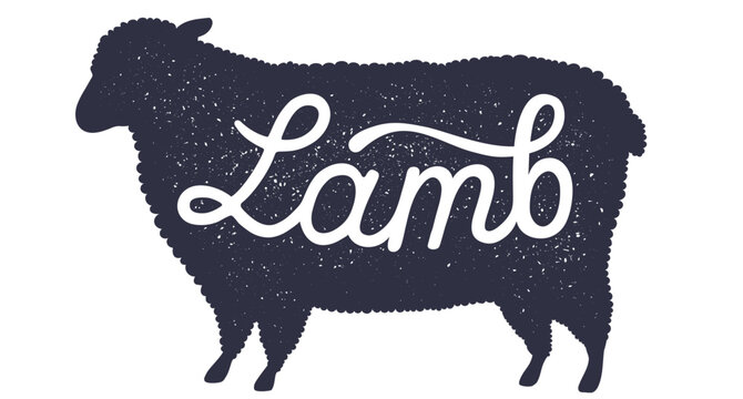 Sheep, lamb, lettering. Silhouette sheep, lettering Lamb, Vintage sheep silhouette, lettering meat lamb text design. Retro vintage poster meat market, meat organic symbol. Vector Illustration