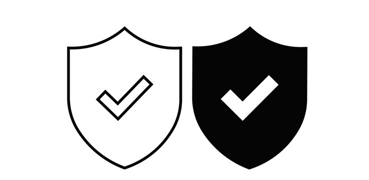 A minimalist graphic design set featuring two shield icons arranged horizontally against a pure white background, 