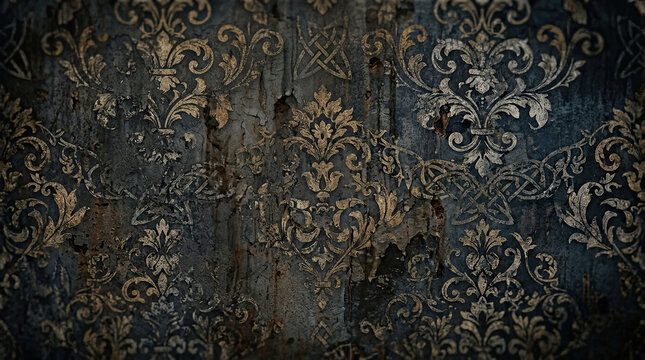 Dark vintage wallpaper with ornate damask pattern and aged distressed texture ornate design antique background floral damask baroque pattern aged wall