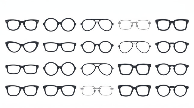 Collection of various eyeglasses frames in a grid with vision care optical store fashion eyewear