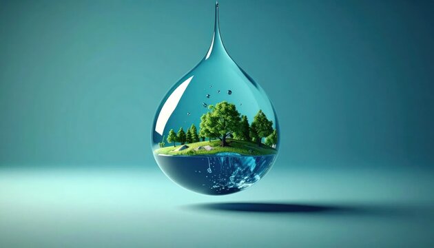 Earth Inside Water Drop Sustainable Concept.