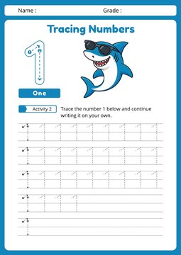 Educational math worksheet for children to practice writing, counting, and tracing the number one (1). Printable handwriting and number recognition activity page designed for preschool, kindergarten, 