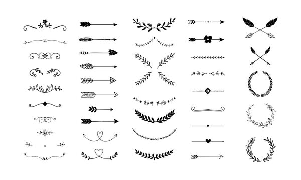 Botanical Dividers Arrows Wreaths and Decorative Ornaments.