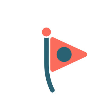 Red triangle flag with blue circle on pole