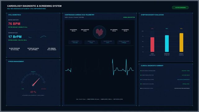 Digital dashboard interface showing real-time data analytics with charts, graphs, and indicators, futuristic technology display