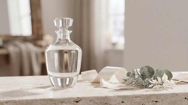 Crystal decanter with clear liquid on a marble surface elegant home decor