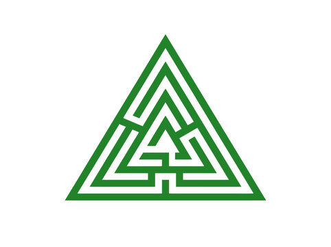Abstract Green Triangular Maze Icon Vector Illustration - Concept of Strategy, Problem Solving, and Logic on White Background