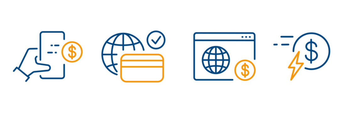 mobile payment icon, transactions and online pay, payment gateway, instant transfer, outline icons set, vector illustration