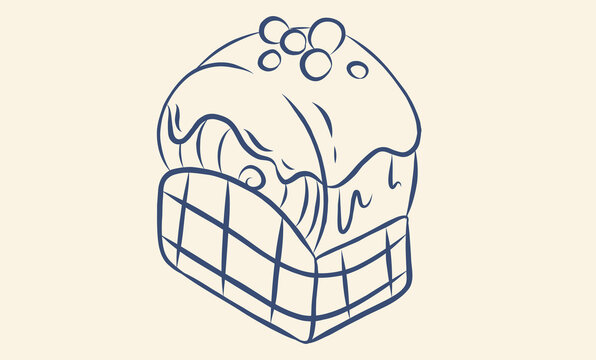Glazed cake with sprinkles doodle element line art vector illustration isolated on background