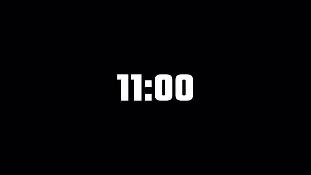 Twelve minute countdown timer animation on transparent background in sixty seconds