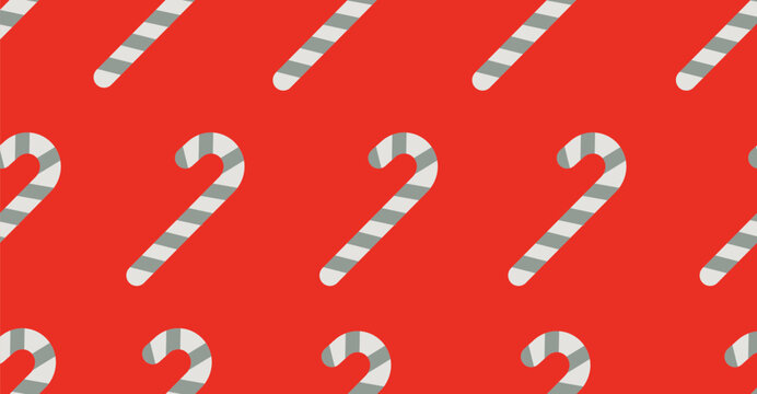 Minimalist christmas candy cane pattern on red background vector illustration for holiday wrapping paper design
