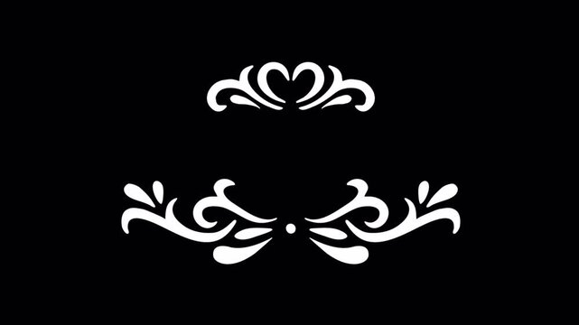 Elegant White Decorative Floral Flourishes and Ornaments on Black Background.