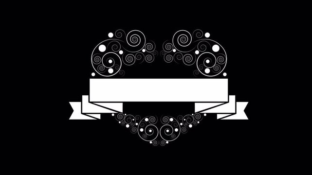 Elegant white floral ribbon banner animation on black background.