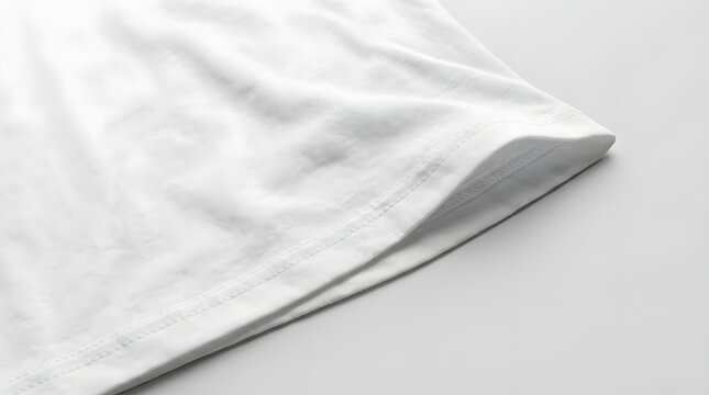 Close-up of white t-shirt hem on gray surface