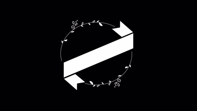 Minimalist circular emblem with an elegant diagonal banner overlay animation.