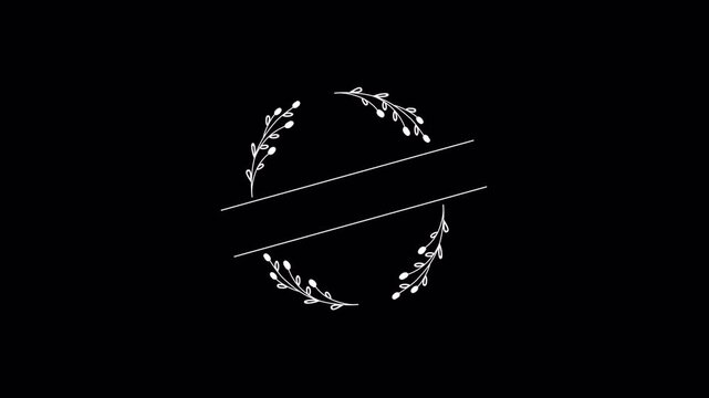 Minimalist hand drawn floral wreath logo frame animation.