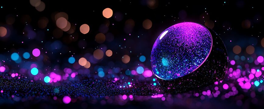 Glowing sphere on glittering surface