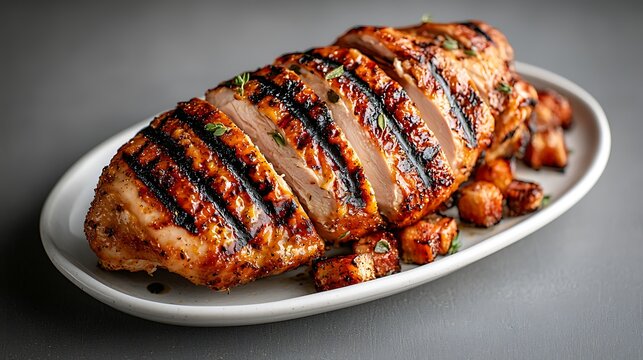 Grilled chicken breast with roasted vegetables