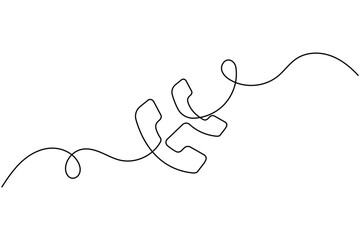 Obraz premium Phone handsets line art minimal customer support call conversation icon with continuous wave line and editable stroke