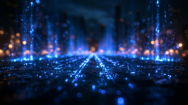Futuristic Glowing Blue Data Streams and Digital Circuit Background