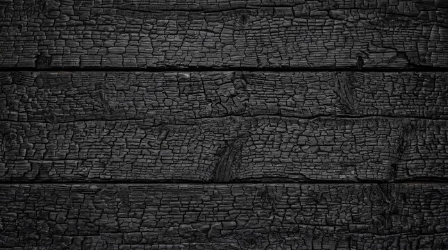 Charred Wood Texture Background with Burnt Carbonized Planks