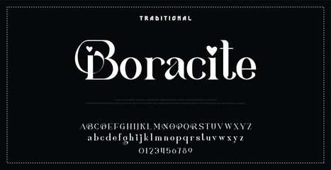Luxury elegant alphabet letters and numbers. Elegant wedding typography classic serif font decorative vintage retro. Creative vector illustration. © Maheen