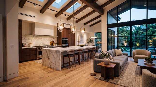 Modern Luxury Open Concept Kitchen and Living Room Interior