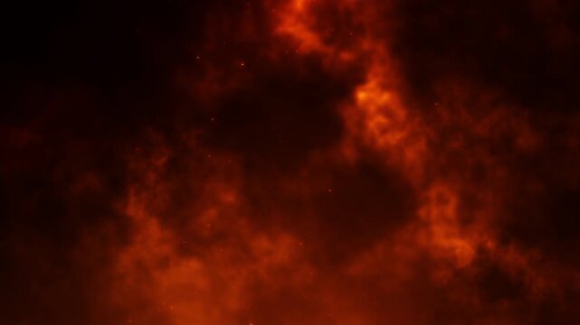 Fiery red and orange smoke clouds with glowing embers on a dark background, ideal for fire, heat, danger and cinematic visuals.