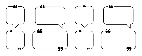 Obraz premium minimal testimonial quote frame collection with black outline borders, speech bubbles and quotation marks for customer reviews, social media, websites and business presentations
