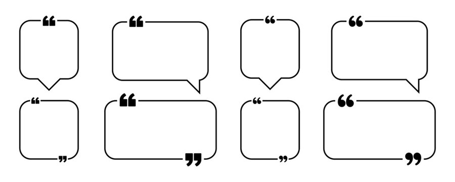 minimal testimonial quote frame collection with black outline borders, speech bubbles and quotation marks for customer reviews, social media, websites and business presentations