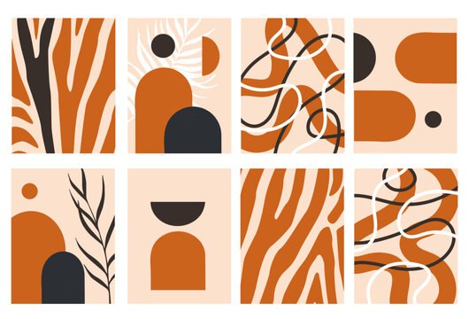 Modern poster designs featuring abstract line, geometric shapes. Vector
